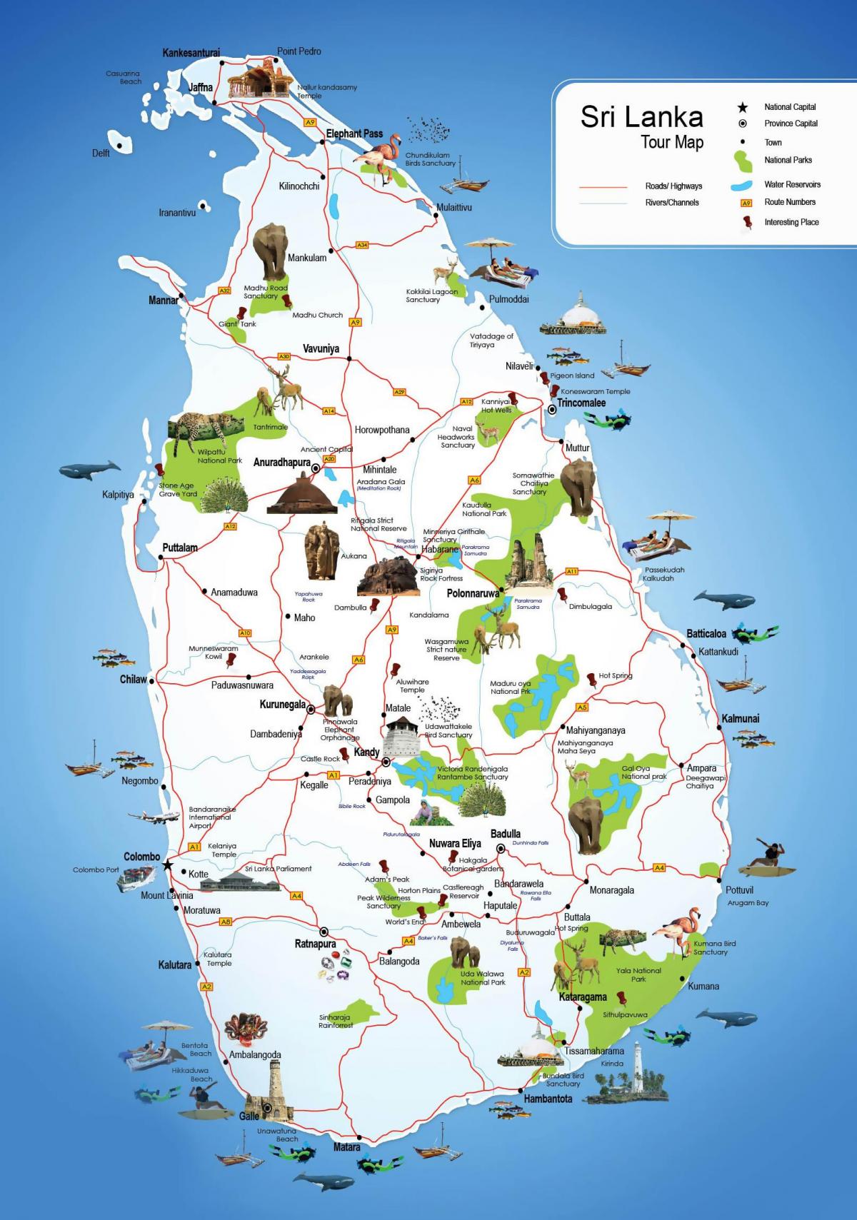 الأماكن السياحية في سريلانكا خريطة