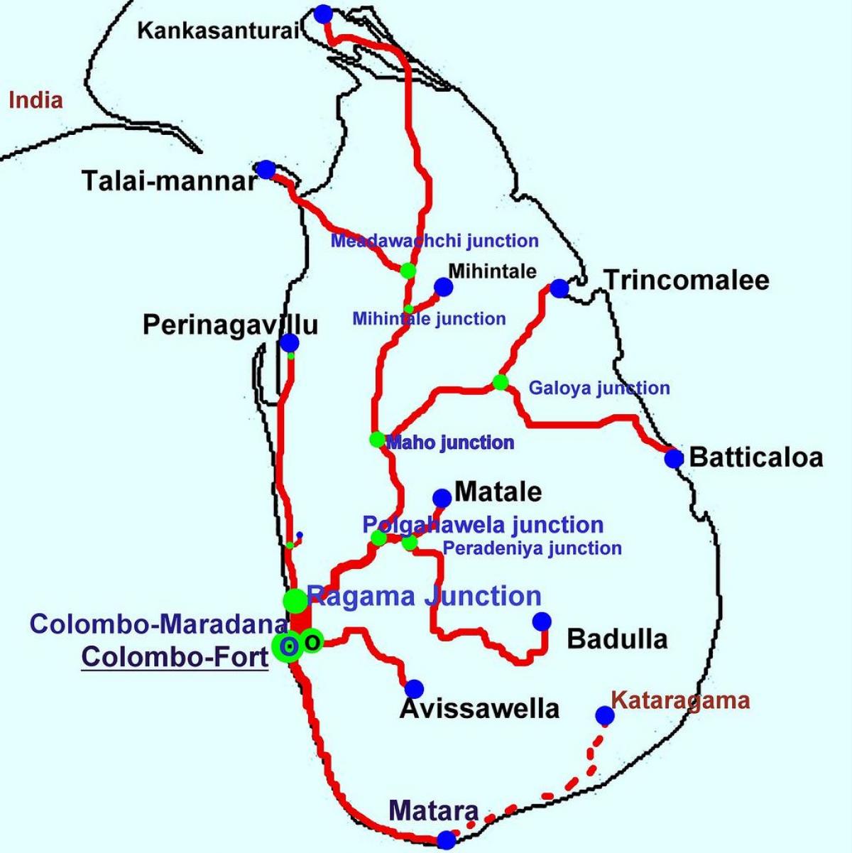 القطارات في سري لانكا خريطة