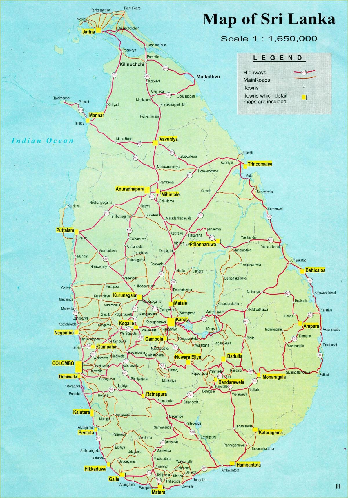 الطريق المسافة الخريطة من سري لانكا