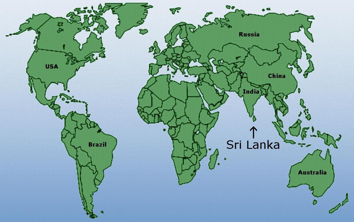 خريطة العالم توضح سري لانكا