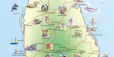 مناطق الجذب السياحي في سريلانكا خريطة